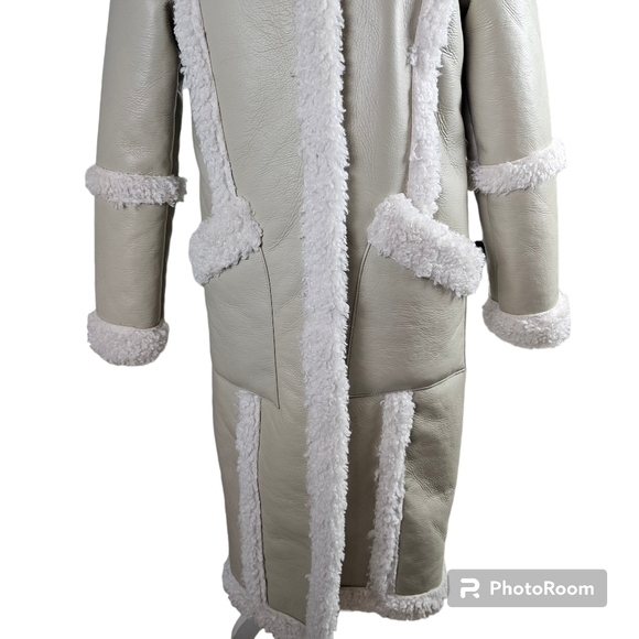 Urban Outfitters Willa Sherpa Fleece Sherling Vegan Leather Longline Coat XS NWT - Picture 5 of 11